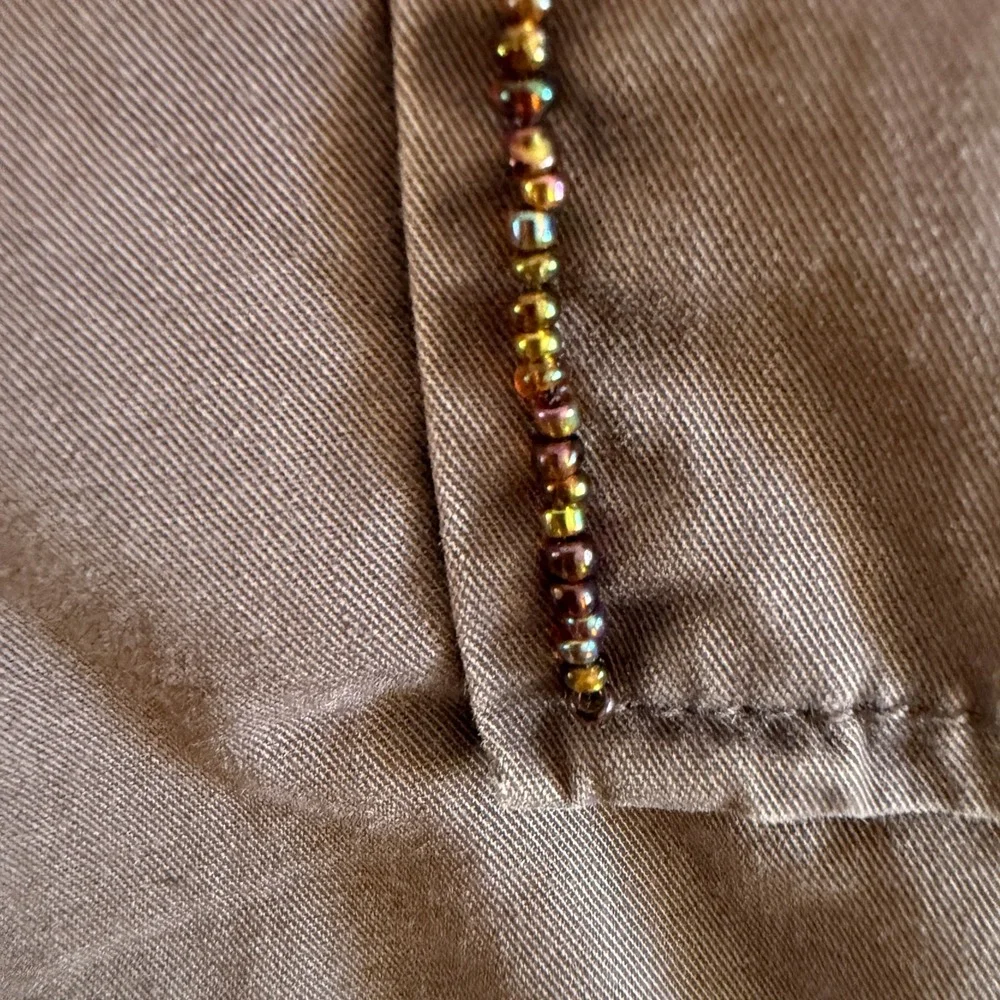 Express Vintage Y2K Cargo Pants sz 6 Velvet Patch Beaded Mauve Taupe Utility